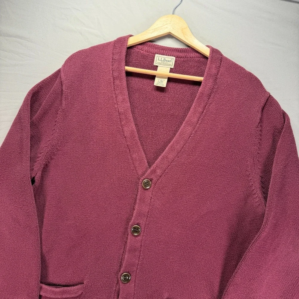 LL Bean Cardigan Sweater Mens Large Red Knit Button Up Grandpa Cabin Core Pocket
